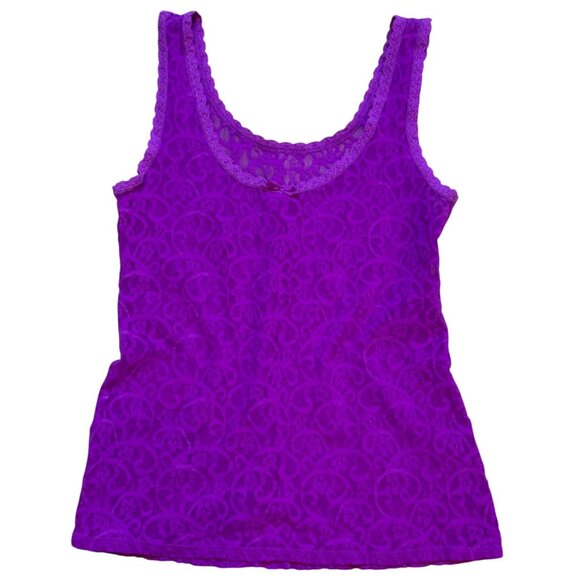90s Maidenform Super Stretchy Lace Tank Top Fuchsia S/M - Picture 1 of 6